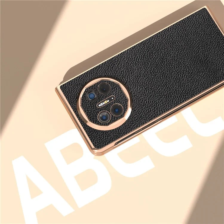For Huawei Mate X5 Case Genuine Cow Leather + PC Litchi Texture Phone Cover