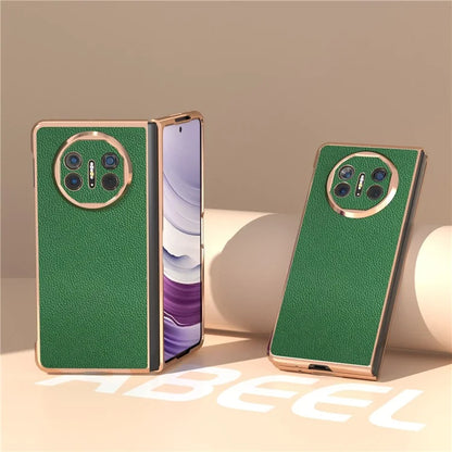 For Huawei Mate X5 Case Genuine Cow Leather + PC Litchi Texture Phone Cover