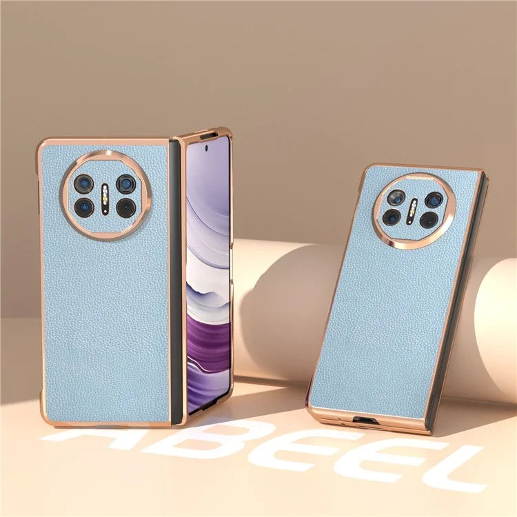 For Huawei Mate X5 Case Genuine Cow Leather + PC Litchi Texture Phone Cover