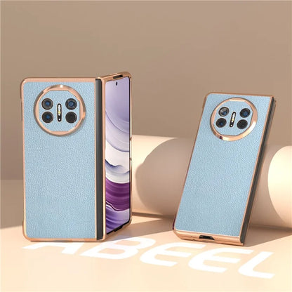 For Huawei Mate X5 Case Genuine Cow Leather + PC Litchi Texture Phone Cover