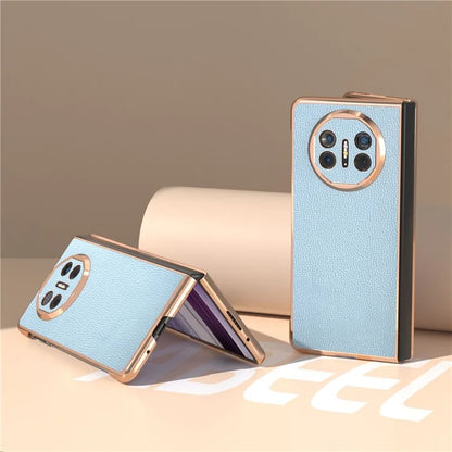 For Huawei Mate X5 Case Genuine Cow Leather + PC Litchi Texture Phone Cover