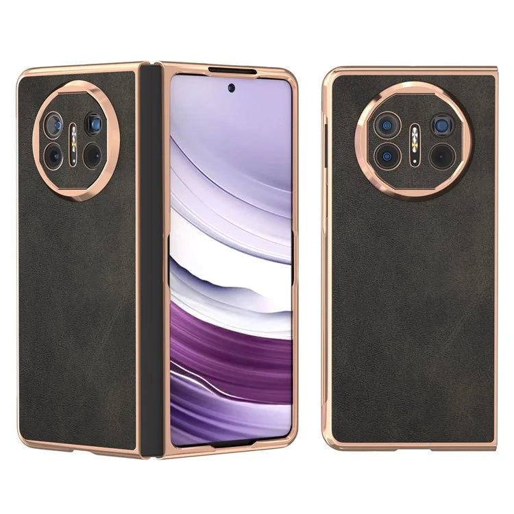 For Huawei Mate X5 Case Cowhide Texture PU Leather+PC Electroplating Phone Cover