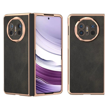 For Huawei Mate X5 Case Cowhide Texture PU Leather+PC Electroplating Phone Cover
