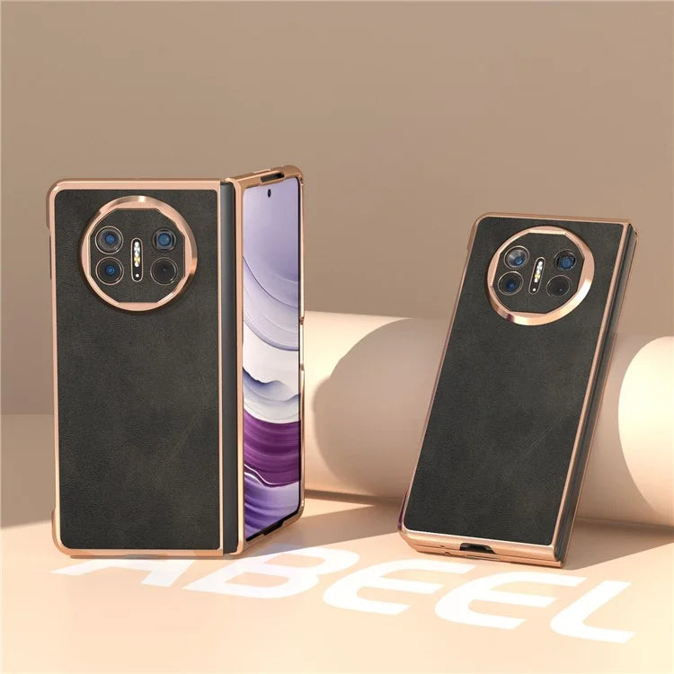 For Huawei Mate X5 Case Cowhide Texture PU Leather+PC Electroplating Phone Cover