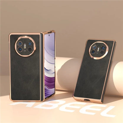 For Huawei Mate X5 Case Cowhide Texture PU Leather+PC Electroplating Phone Cover