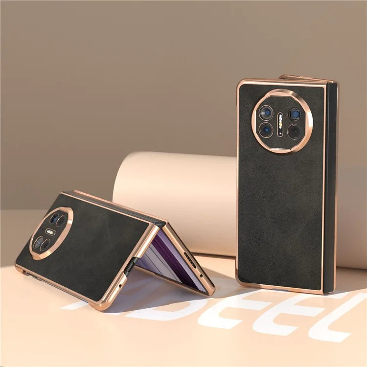 For Huawei Mate X5 Case Cowhide Texture PU Leather+PC Electroplating Phone Cover