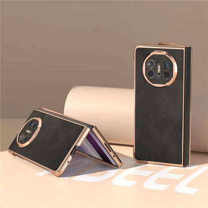For Huawei Mate X5 Case Cowhide Texture PU Leather+PC Electroplating Phone Cover