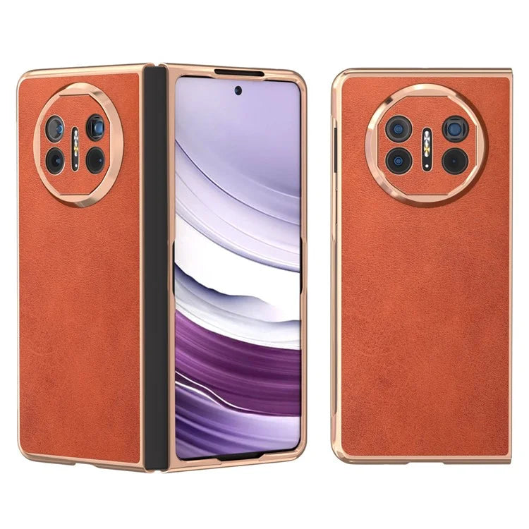 For Huawei Mate X5 Case Cowhide Texture PU Leather+PC Electroplating Phone Cover
