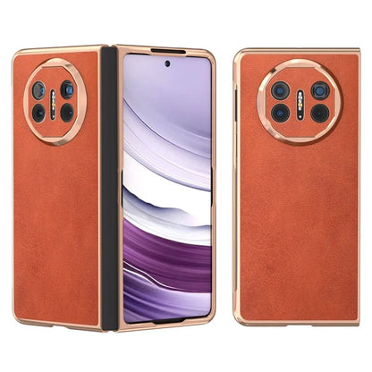 For Huawei Mate X5 Case Cowhide Texture PU Leather+PC Electroplating Phone Cover