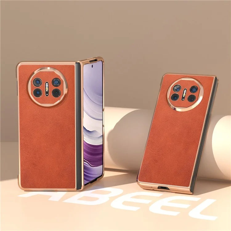 For Huawei Mate X5 Case Cowhide Texture PU Leather+PC Electroplating Phone Cover