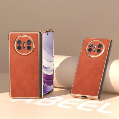 For Huawei Mate X5 Case Cowhide Texture PU Leather+PC Electroplating Phone Cover