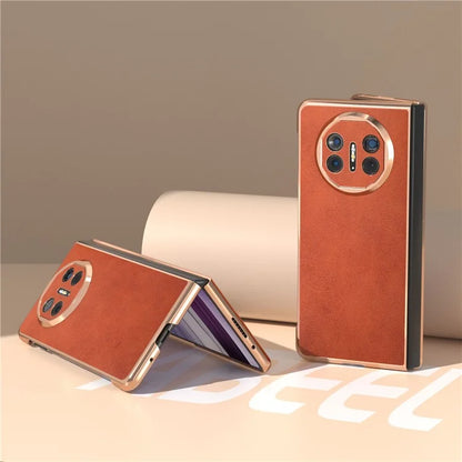 For Huawei Mate X5 Case Cowhide Texture PU Leather+PC Electroplating Phone Cover