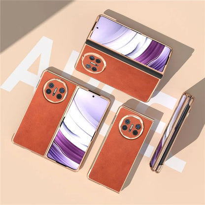 For Huawei Mate X5 Case Cowhide Texture PU Leather+PC Electroplating Phone Cover