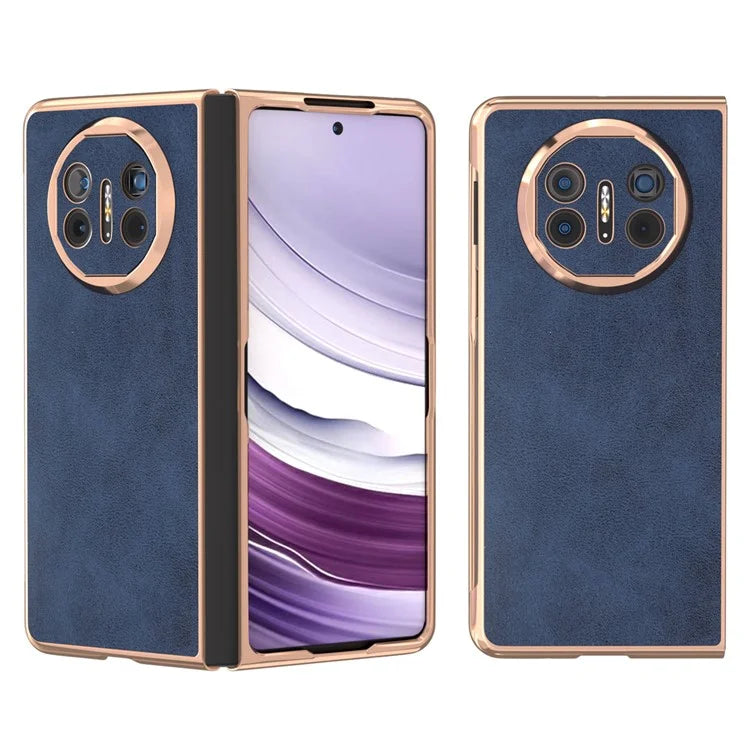 For Huawei Mate X5 Case Cowhide Texture PU Leather+PC Electroplating Phone Cover