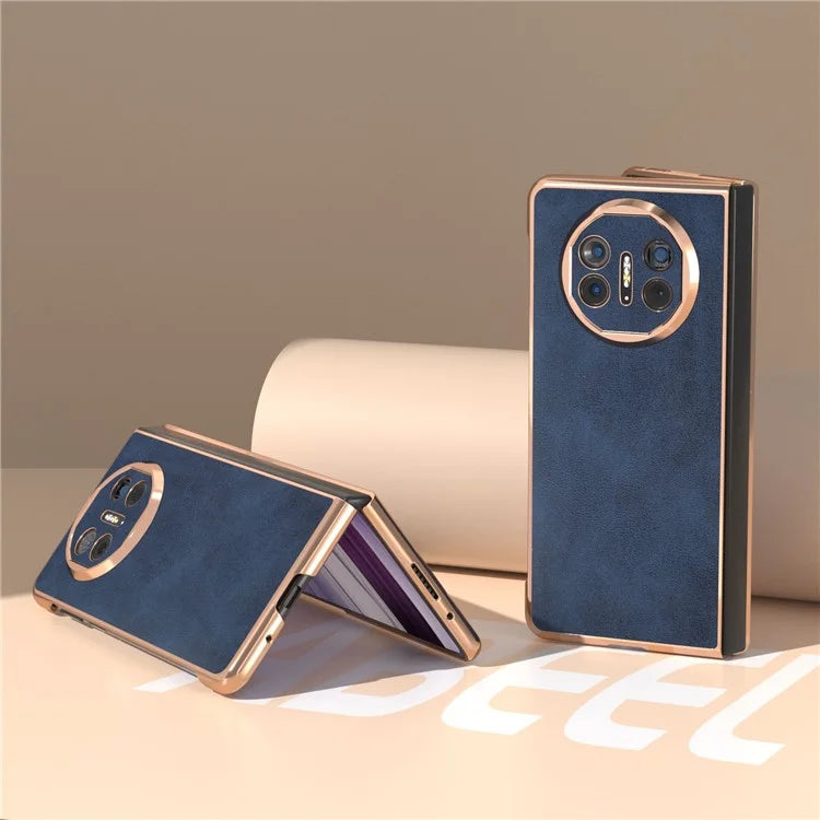 For Huawei Mate X5 Case Cowhide Texture PU Leather+PC Electroplating Phone Cover