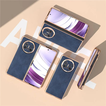 For Huawei Mate X5 Case Cowhide Texture PU Leather+PC Electroplating Phone Cover