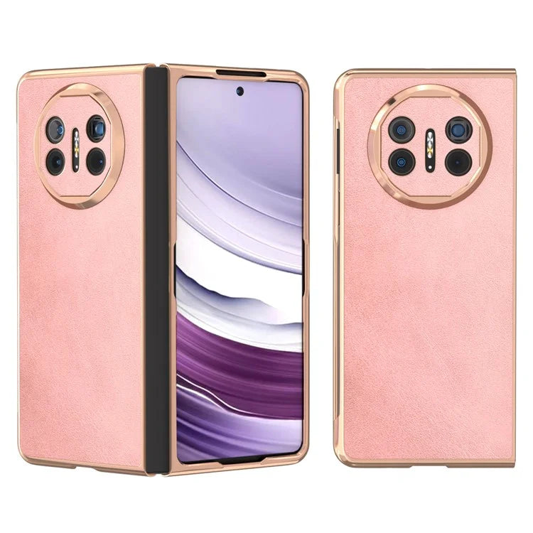 For Huawei Mate X5 Case Cowhide Texture PU Leather+PC Electroplating Phone Cover