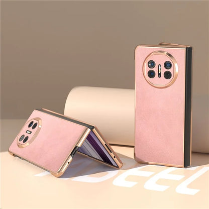 For Huawei Mate X5 Case Cowhide Texture PU Leather+PC Electroplating Phone Cover