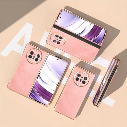 For Huawei Mate X5 Case Cowhide Texture PU Leather+PC Electroplating Phone Cover