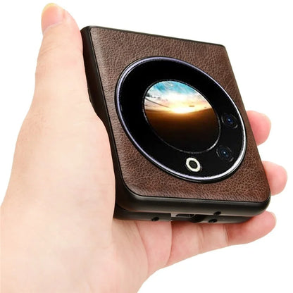 For Transsion Tecno Phantom V Flip Case Anti-Scratch PU Leather+PC Litchi Texture Phone Cover