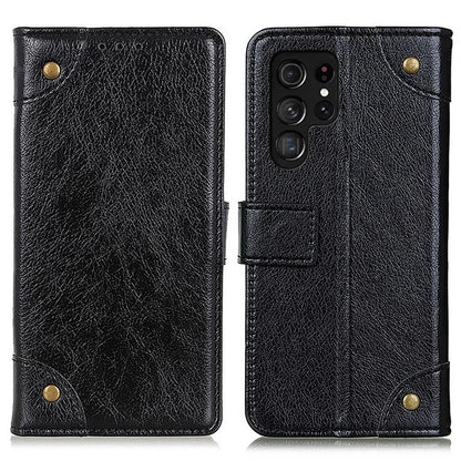 For Samsung Galaxy S24 Ultra Case Brass Button Decor Leather Wallet Cover