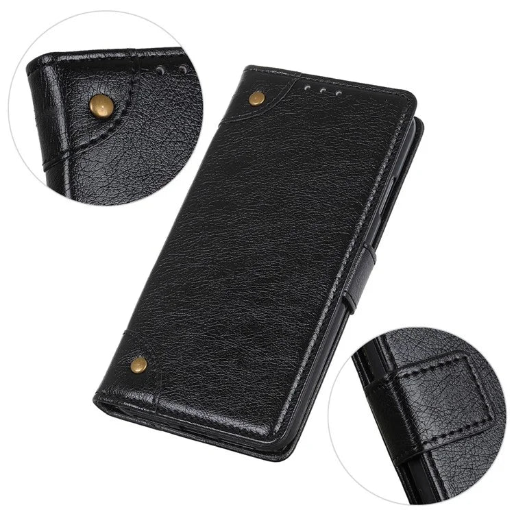 For Samsung Galaxy S24 Ultra Case Brass Button Decor Leather Wallet Cover