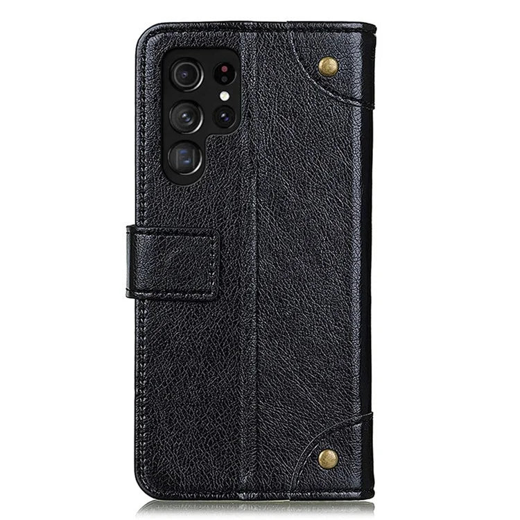 For Samsung Galaxy S24 Ultra Case Brass Button Decor Leather Wallet Cover