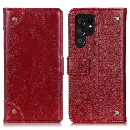 For Samsung Galaxy S24 Ultra Case Brass Button Decor Leather Wallet Cover