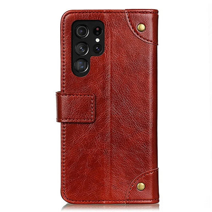 For Samsung Galaxy S24 Ultra Case Brass Button Decor Leather Wallet Cover