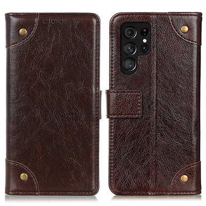 For Samsung Galaxy S24 Ultra Case Brass Button Decor Leather Wallet Cover