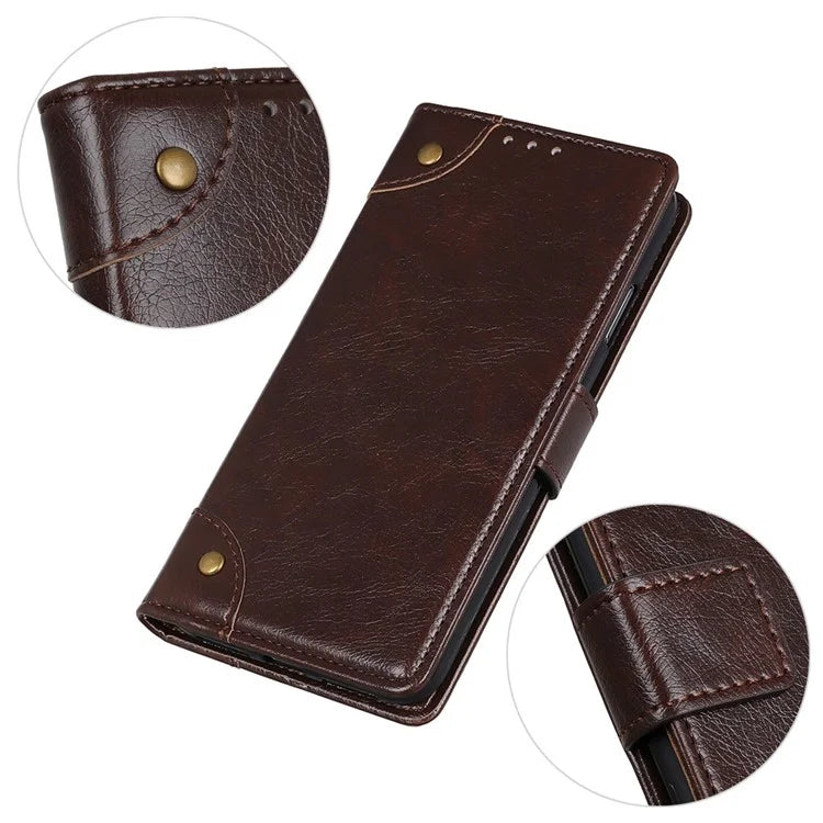 For Samsung Galaxy S24 Ultra Case Brass Button Decor Leather Wallet Cover