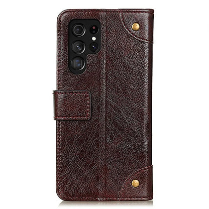 For Samsung Galaxy S24 Ultra Case Brass Button Decor Leather Wallet Cover