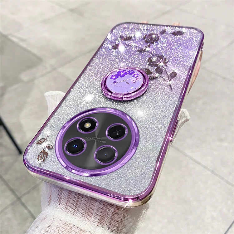 KADEM For Oppo A2 Pro 5G Case Glitter Flower Pattern TPU Cover Kickstand Shell