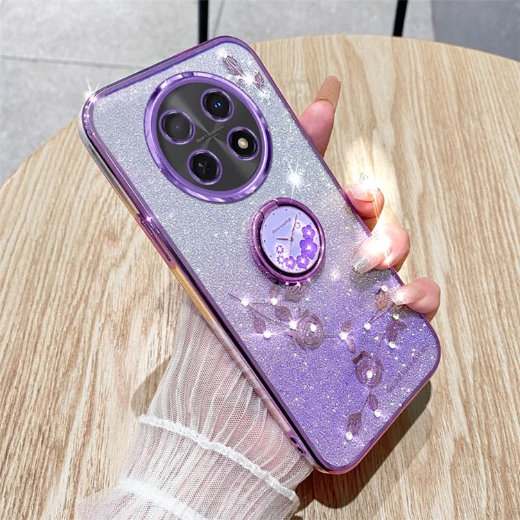 KADEM For Oppo A2 Pro 5G Case Glitter Flower Pattern TPU Cover Kickstand Shell