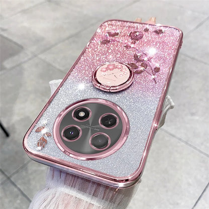 KADEM For Oppo A2 Pro 5G Case Glitter Flower Pattern TPU Cover Kickstand Shell