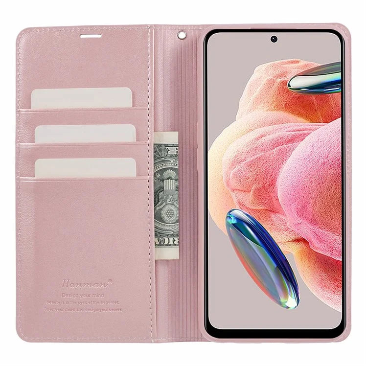HANMAN Minuo Series For Xiaomi Redmi Note 12 4G Case PU Leather Flip Protective Cover