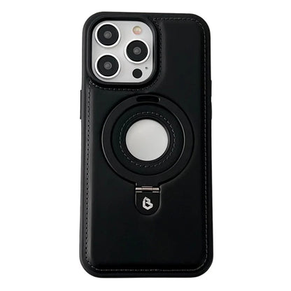 For iPhone 15 Pro Max Case Ring Kickstand PU Leather Coated TPU Magnetic Phone Cover