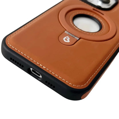 For iPhone 15 Pro Max Case Ring Kickstand PU Leather Coated TPU Magnetic Phone Cover