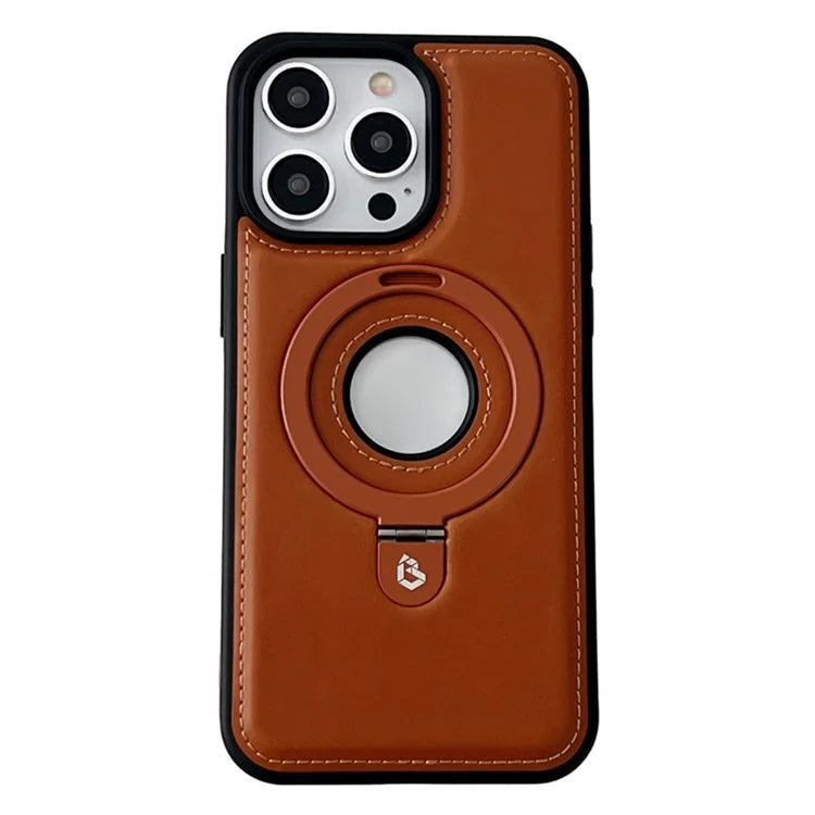 For iPhone 15 Pro Case Ring Kickstand Magnetic Shell PU Leather Coated TPU Phone Cover