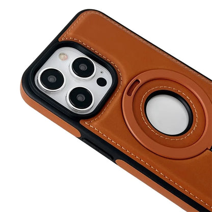 For iPhone 15 Pro Case Ring Kickstand Magnetic Shell PU Leather Coated TPU Phone Cover