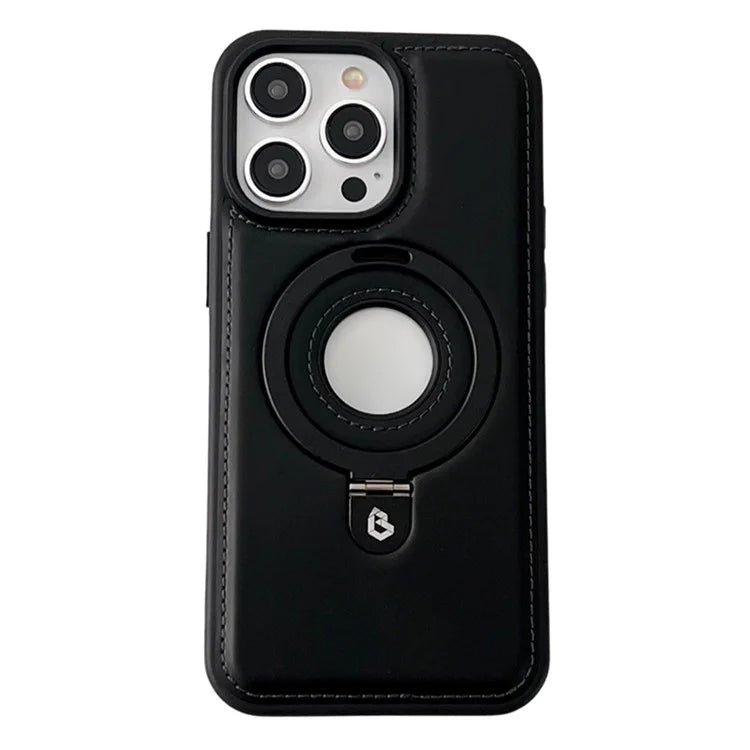 For iPhone 15 Pro Case Ring Kickstand Magnetic Shell PU Leather Coated TPU Phone Cover
