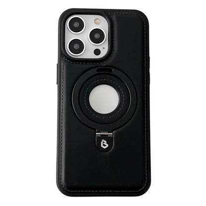 For iPhone 15 Pro Case Ring Kickstand Magnetic Shell PU Leather Coated TPU Phone Cover