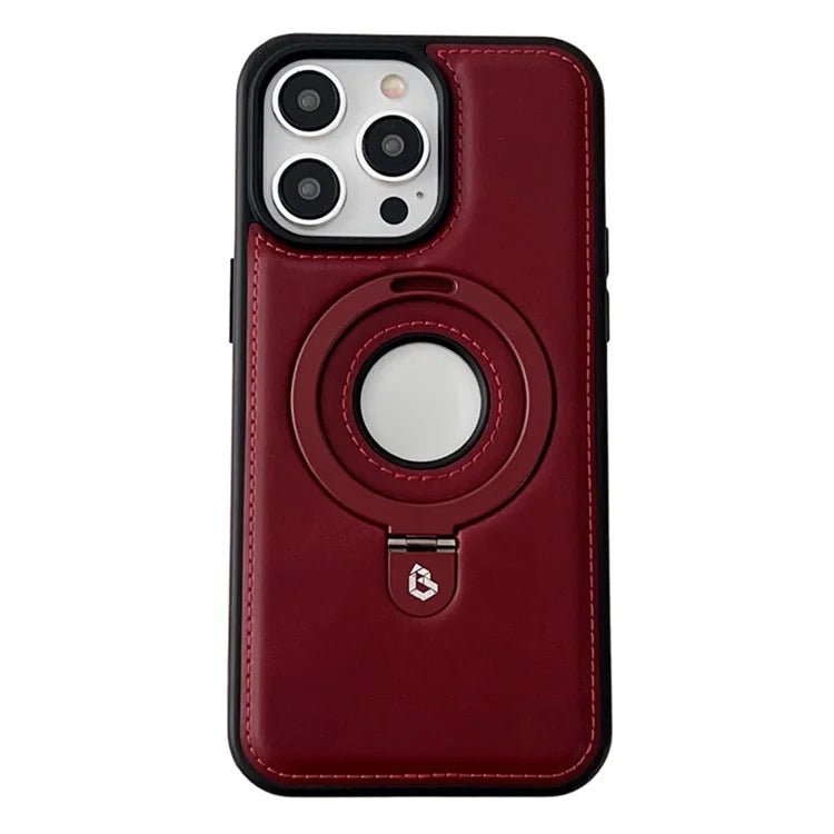 For iPhone 15 Pro Case Ring Kickstand Magnetic Shell PU Leather Coated TPU Phone Cover