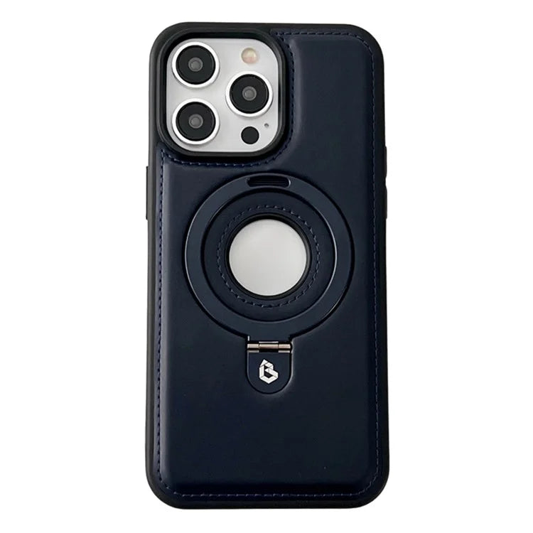 For iPhone 15 Pro Case Ring Kickstand Magnetic Shell PU Leather Coated TPU Phone Cover