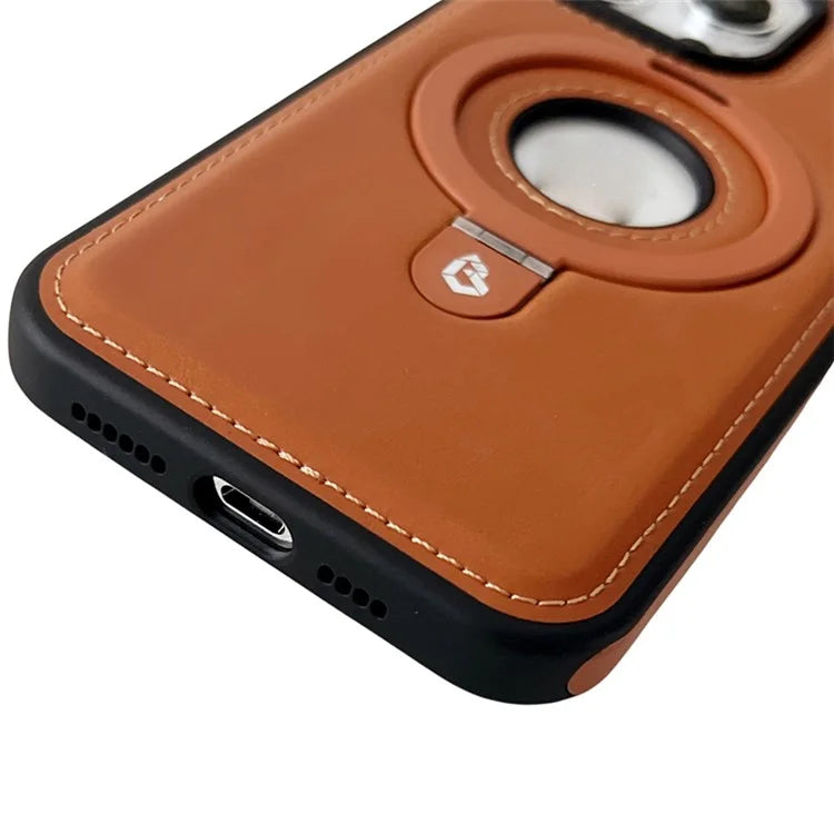 For iPhone 15 Pro Case Ring Kickstand Magnetic Shell PU Leather Coated TPU Phone Cover