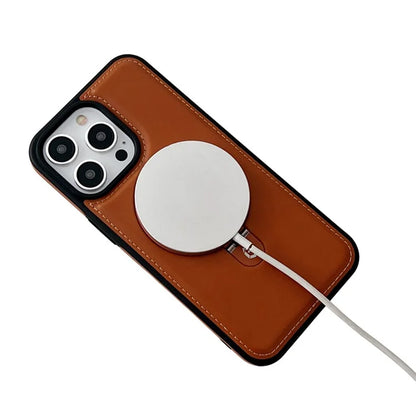 For iPhone 15 Pro Case Ring Kickstand Magnetic Shell PU Leather Coated TPU Phone Cover