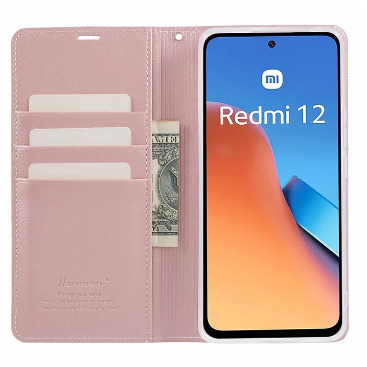 HANMAN Minuo Series For Xiaomi Redmi 12 4G / 5G (Global) / Redmi Note 12R 5G / Poco M6 Pro 5G Case Wallet Phone Stand Cover