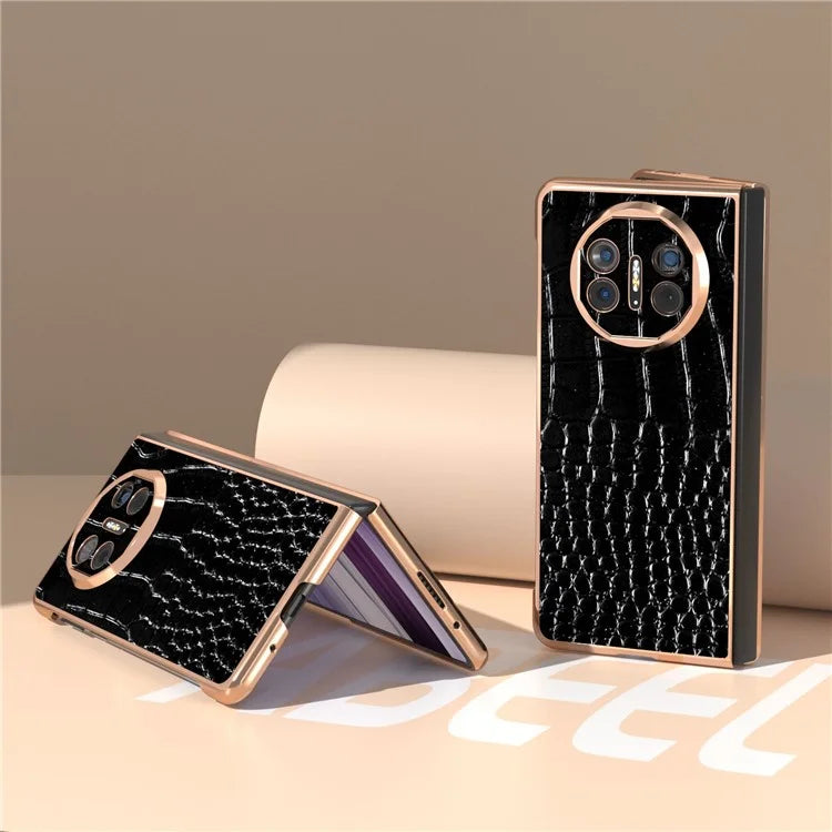 For Huawei Mate X5 5G Case Crocodile Pattern Genuine Cow Leather Coated Phone Cover