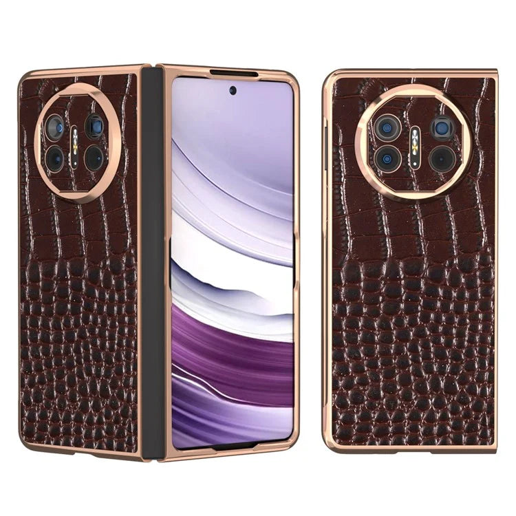 For Huawei Mate X5 5G Case Crocodile Pattern Genuine Cow Leather Coated Phone Cover