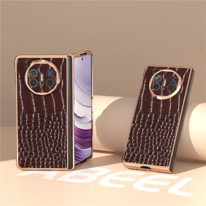 For Huawei Mate X5 5G Case Crocodile Pattern Genuine Cow Leather Coated Phone Cover
